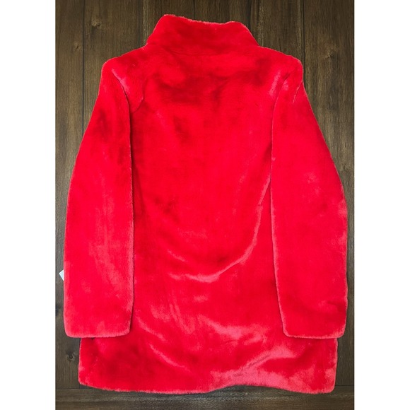 NWT Calvin Klein Red Faux Fur Coat Mock Neck Button Front Women's Size L - Picture 2 of 4